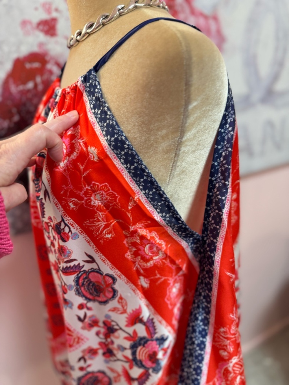 Women Red Floral Hankerchief Halter Top - Picture 6 of 9
